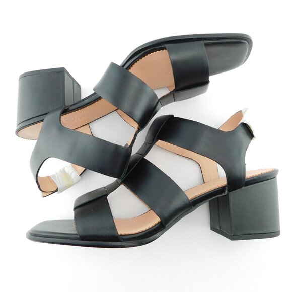 Unworn J. CREW Black Leather Block Heel Sling Back Caged Sandals 11 - Picture 5 of 8